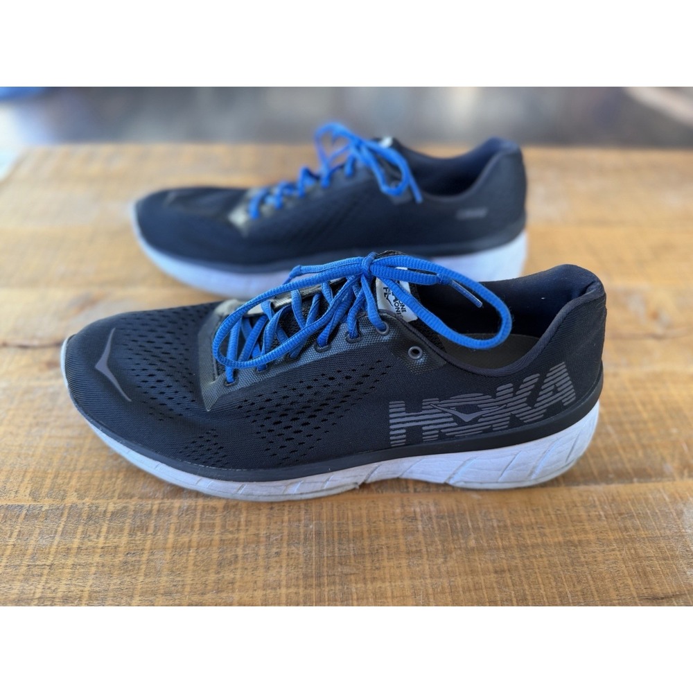 Hoka One One Shoes Mens 10.5 Cavu Running Athletic Black Blue 1019281 BWHT